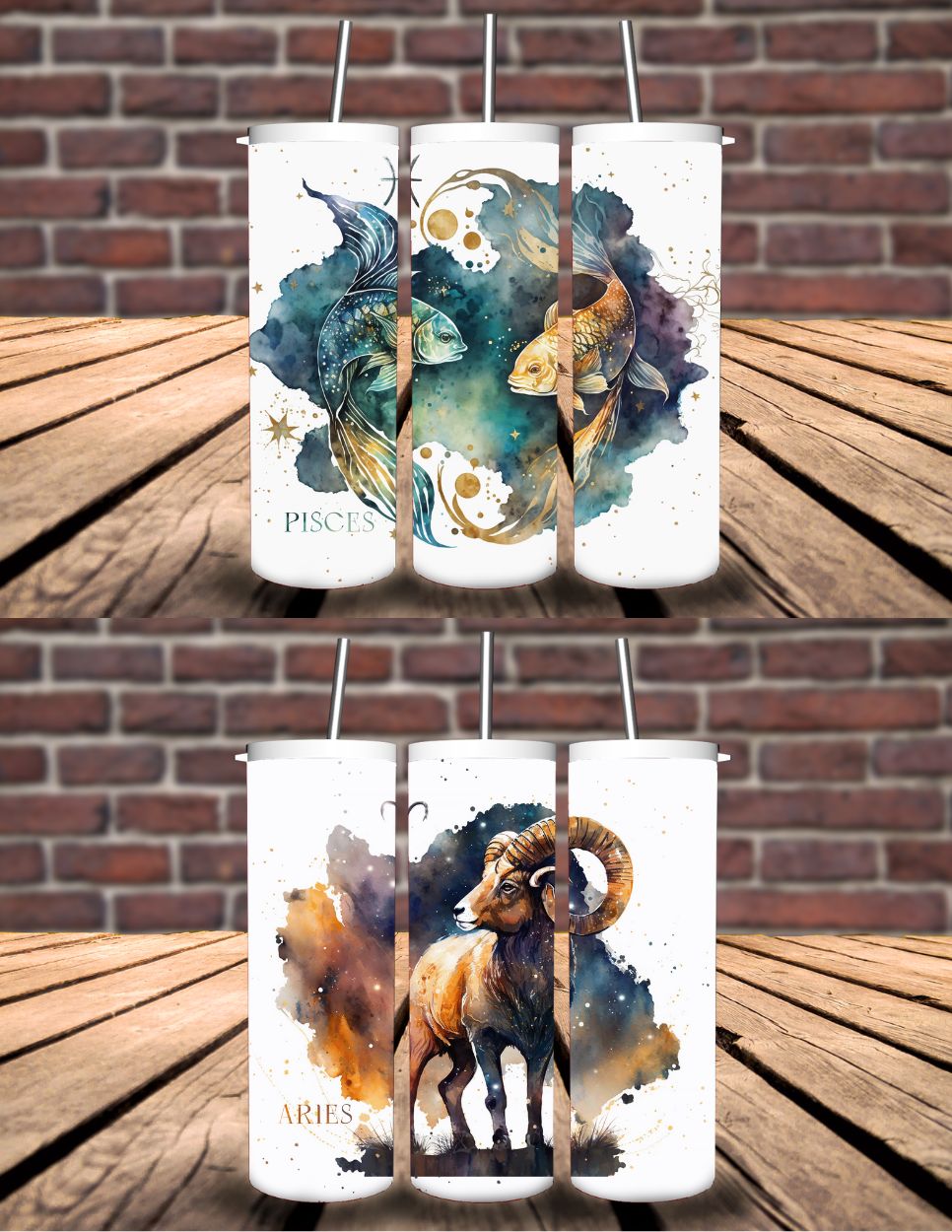 Zodiac watercolor tumbler