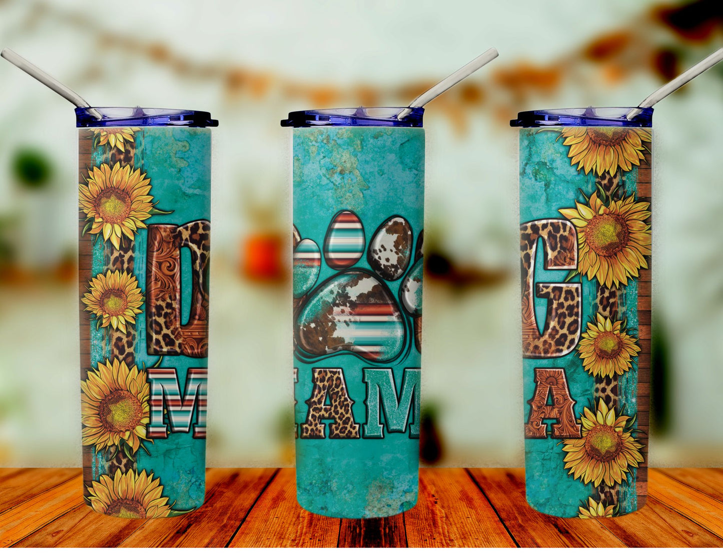 Dog Mom Sunflowers skinny Tumbler