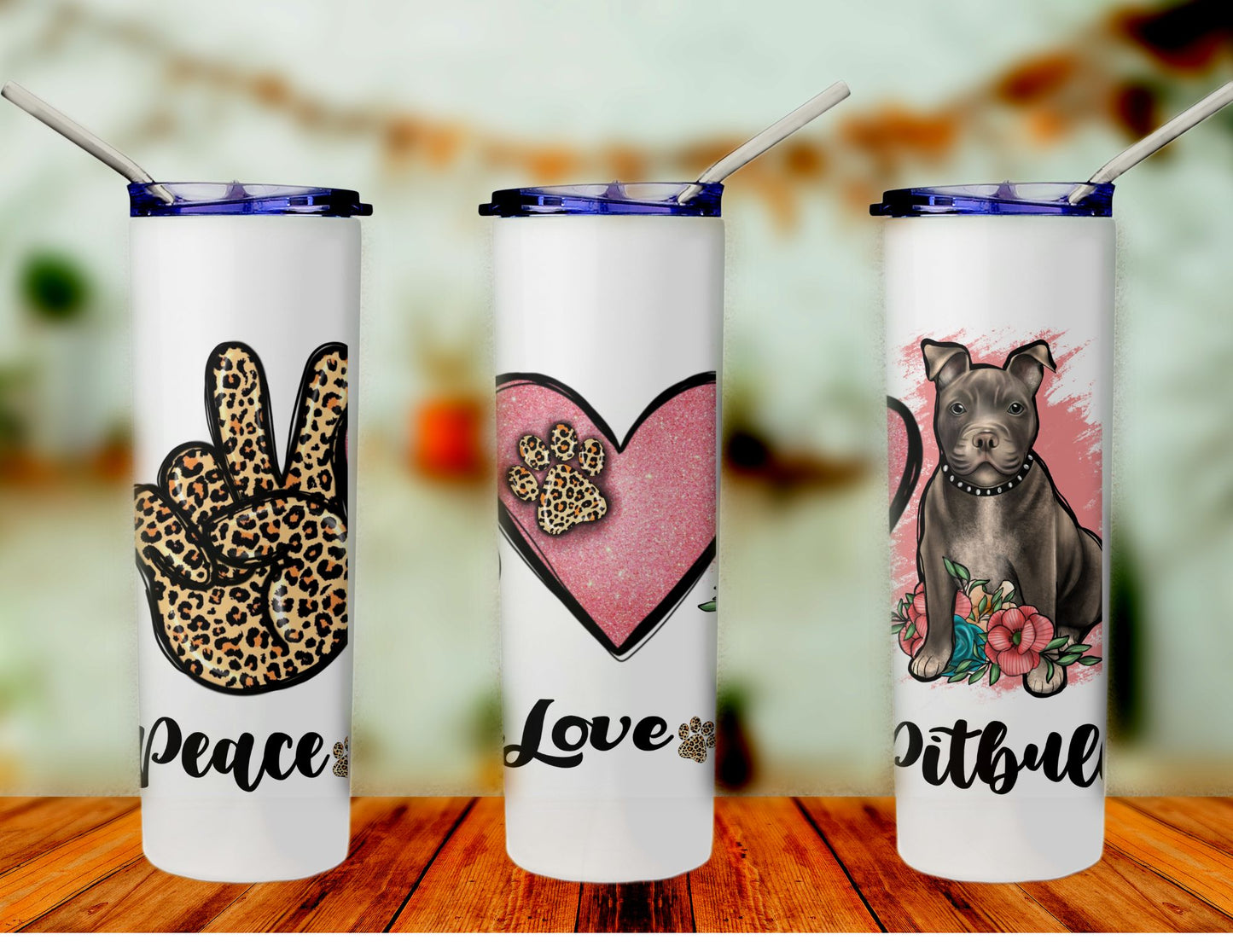 Peace love Pitbull skinny Tumbler